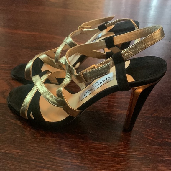 Jimmy Choo size 37 1/2 black suede and gold shoes - Picture 3 of 8